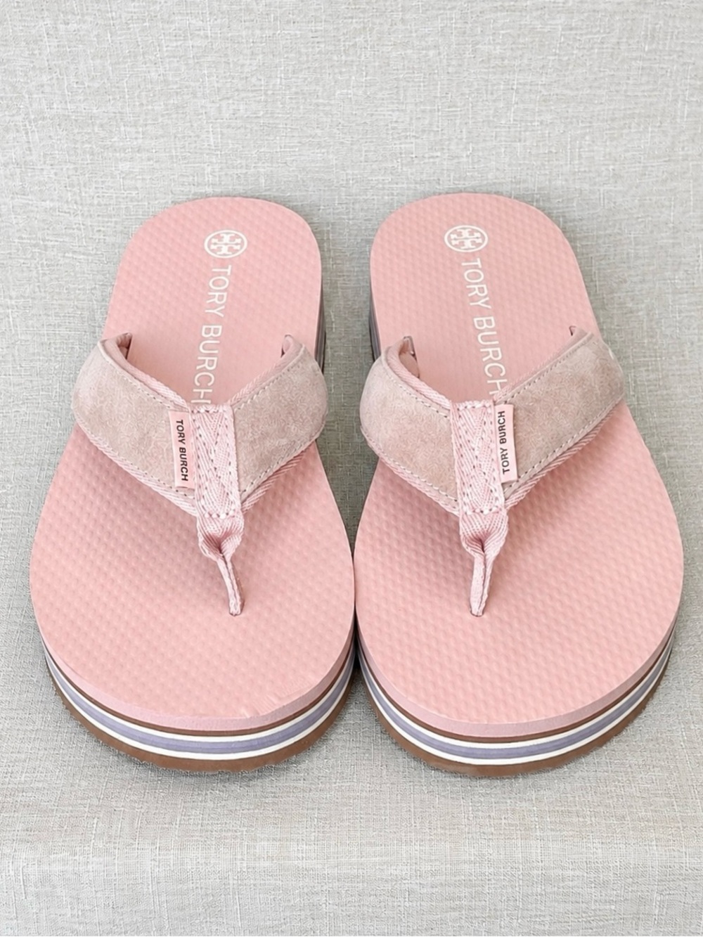 NWOT Tory Burch Pink Suede Platform Flip Flops, Size 9